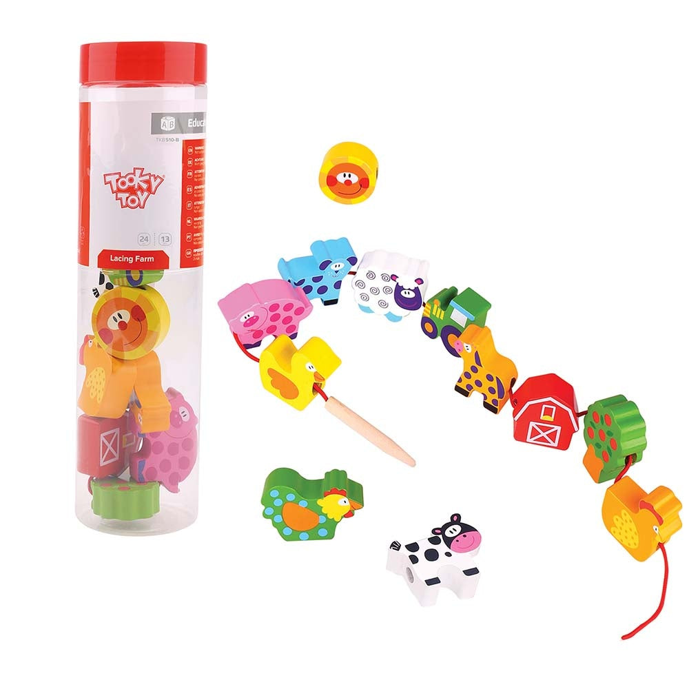 TookyToy - Fine Motor Lacing Blocks - Farm Animals Set