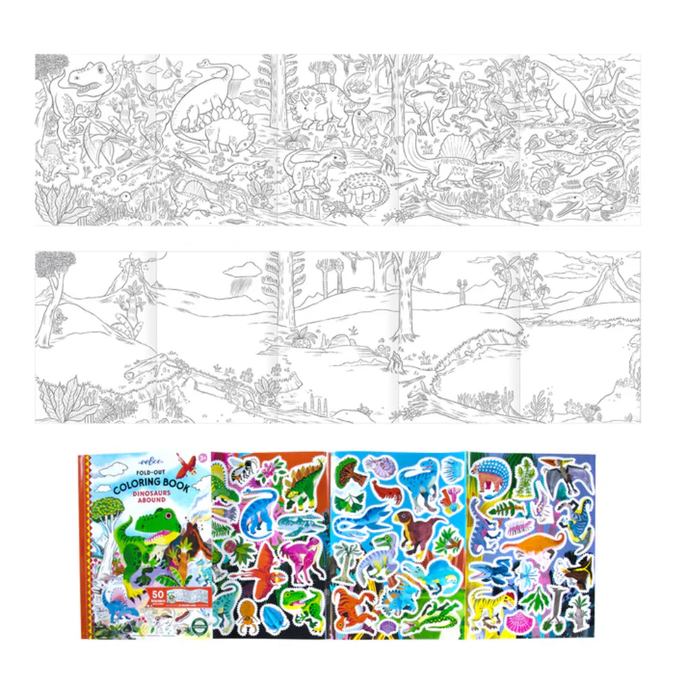 eeBoo - Fold-Out Colouring Book with Stickers - Dinosaurs Abound