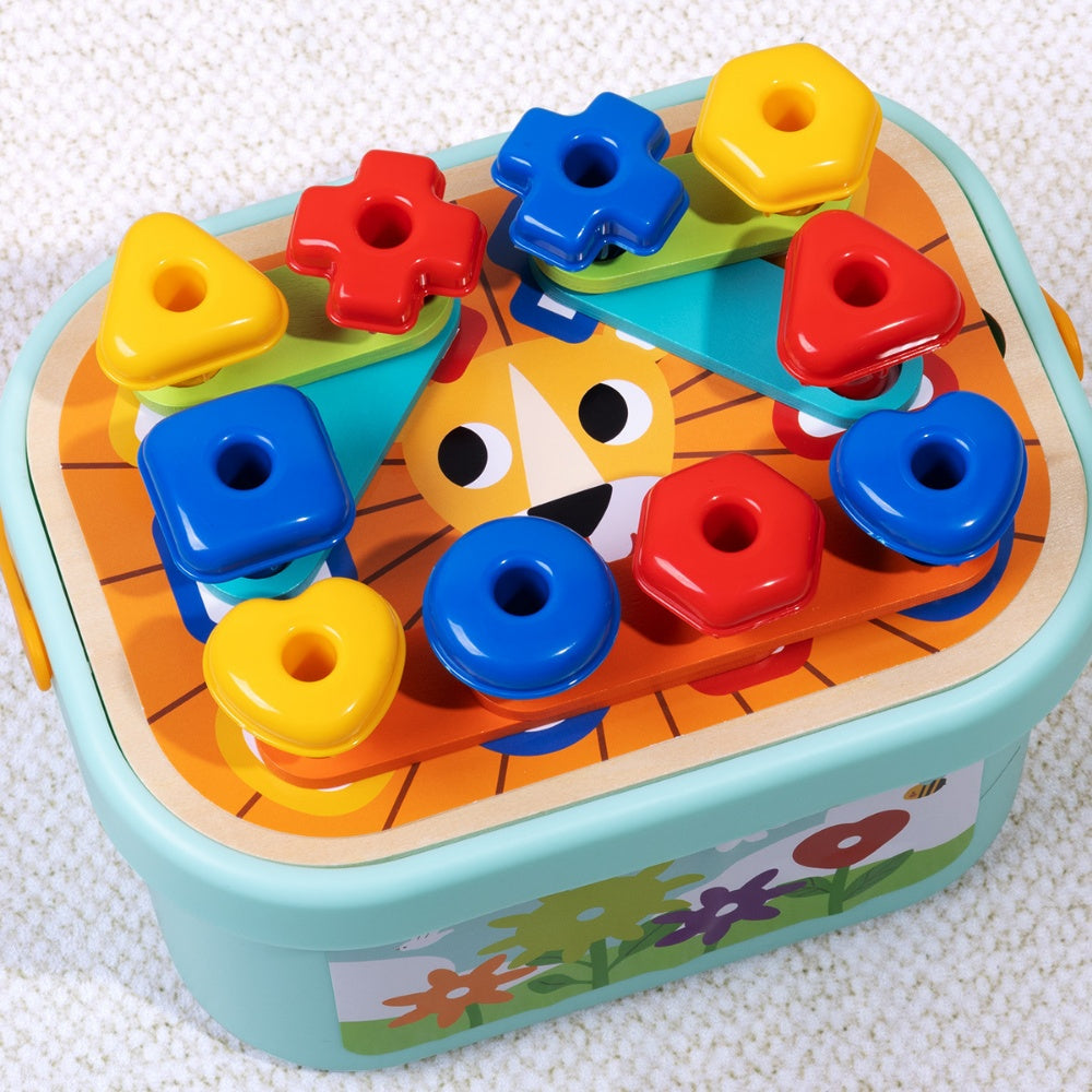 TookyToy - 3-in-1 Activity: Pegs, Gears & Lacing Fine Motor Toy for Kids