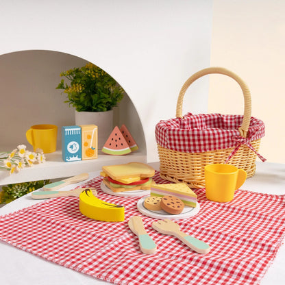 TookyToy - Pretend Play Wooden Picnic Basket Toy Set