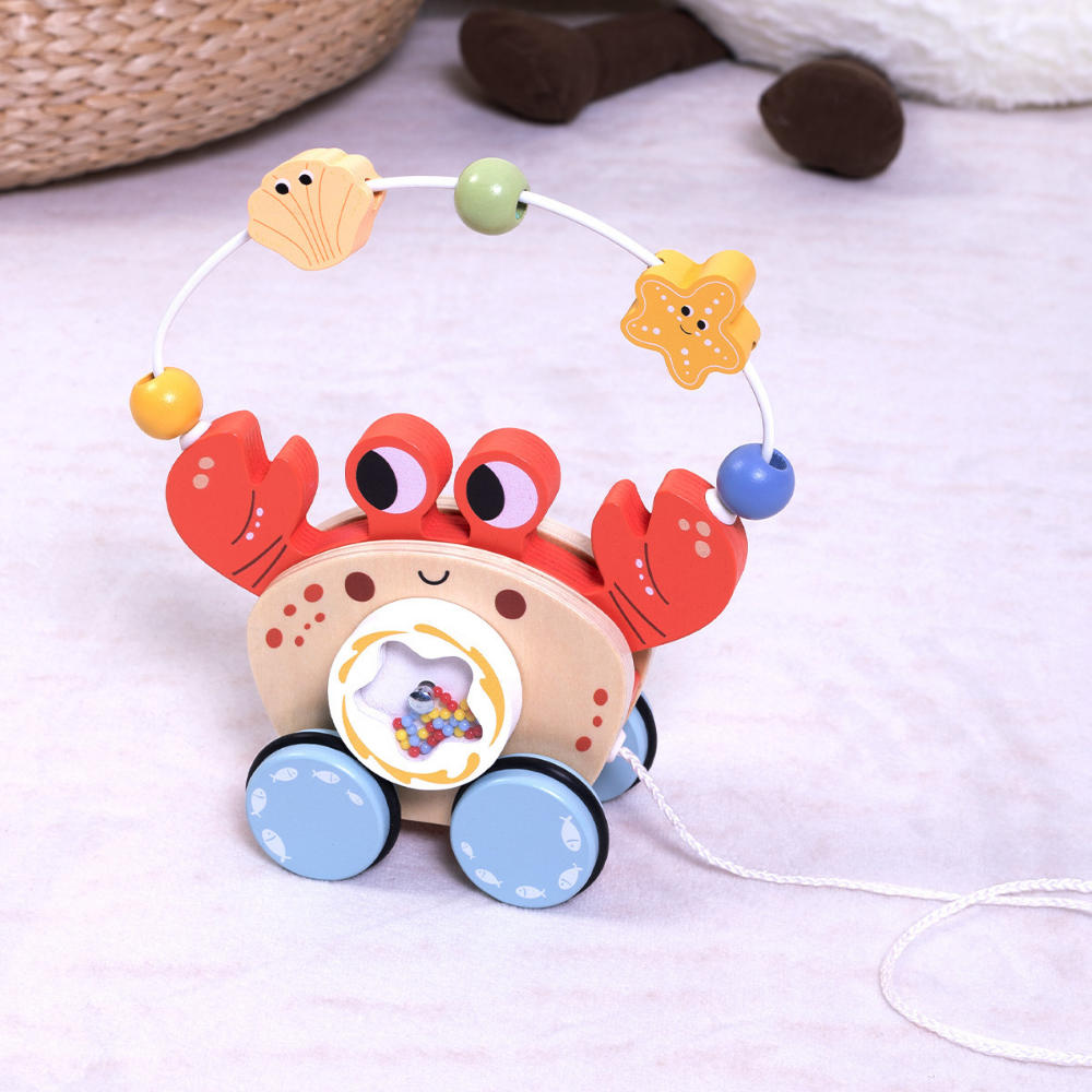 TookyToy - Wooden Pull Along Crab Bead Maze Toy