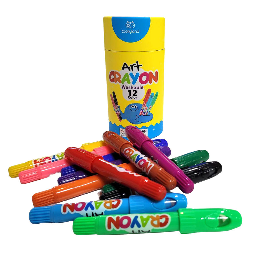 TookyToy - Twistable Washable Silky Crayons - 12 Colours - Motherhood