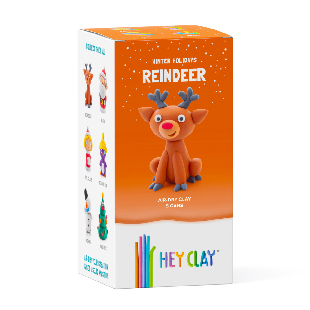 Hey Clay - Modelling Air-Dry Clay with Fun Interactive App - Reindeer, Christmas Series, 5 cans