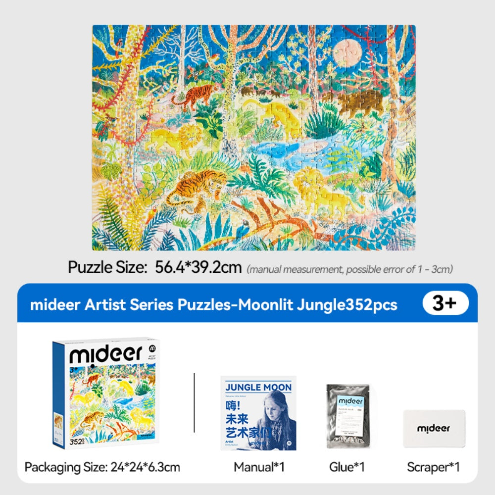 Mideer - Artist Puzzle: Jungle Moon - 352 Piece Illustrated Night Scene Jigsaw for Kids