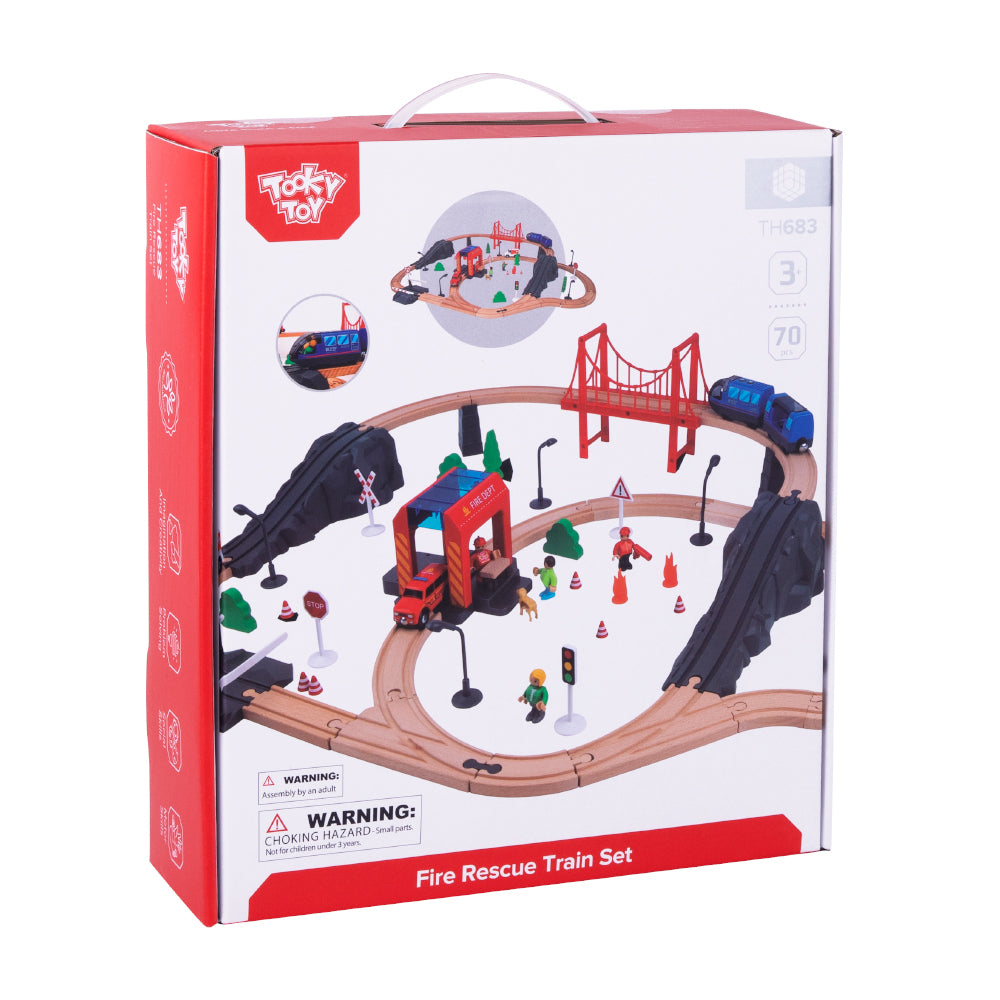 TookyToy - Wooden Train Set - Fire Rescue - Motherhood