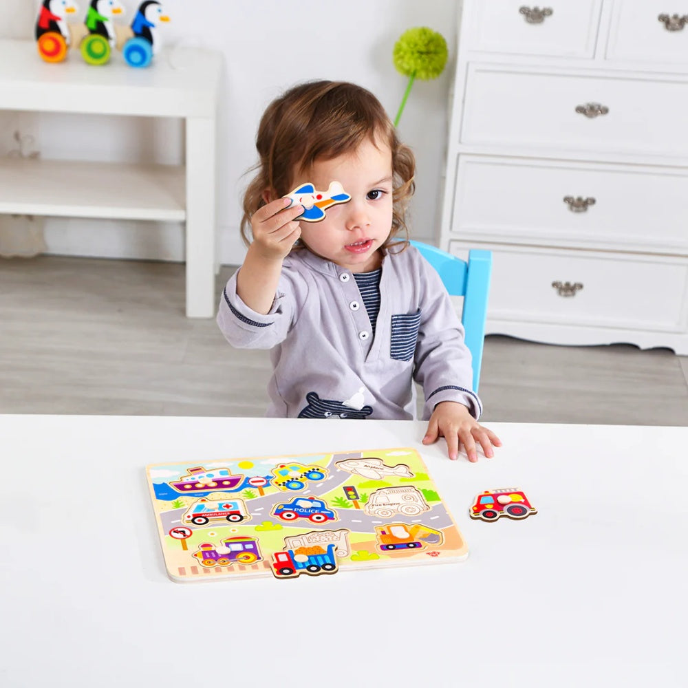 TookyToy - Wooden Peg Puzzle - Vehicles