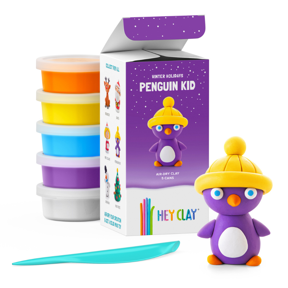 Hey Clay - Modelling Air-Dry Clay with Fun Interactive App - Penguin, Christmas Series, 5 cans