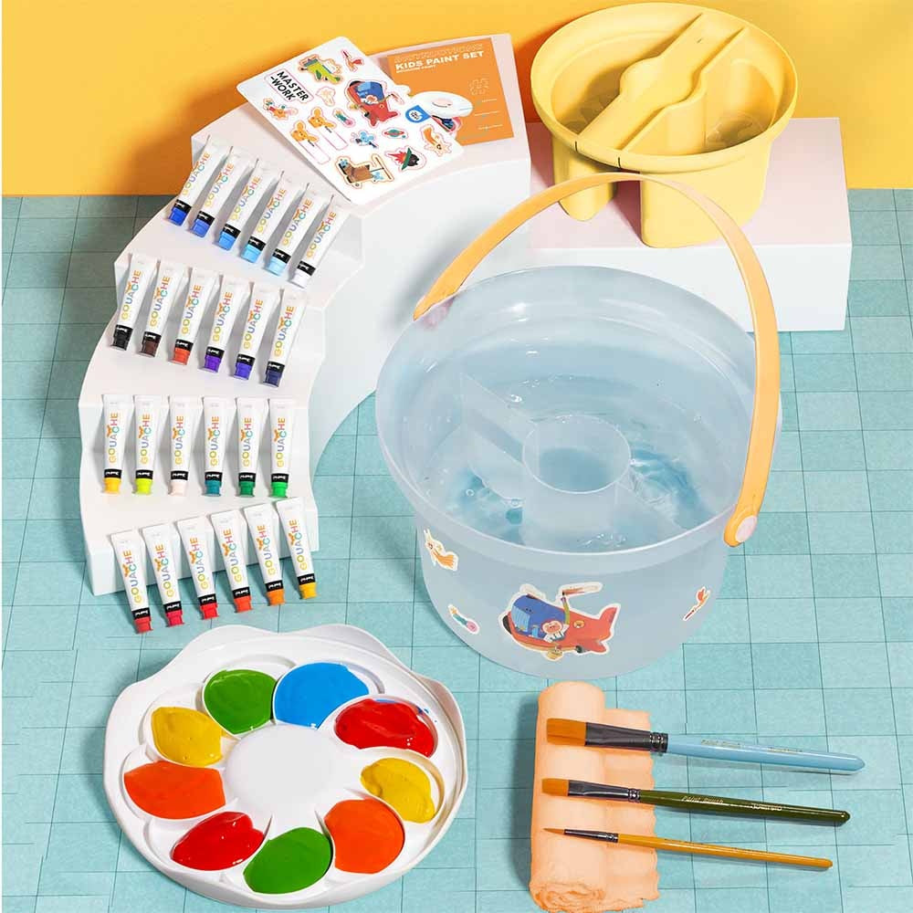 Jar Meló - Portable Gouache Paint Set for Kids - 24 Colours with Brushes & Paper