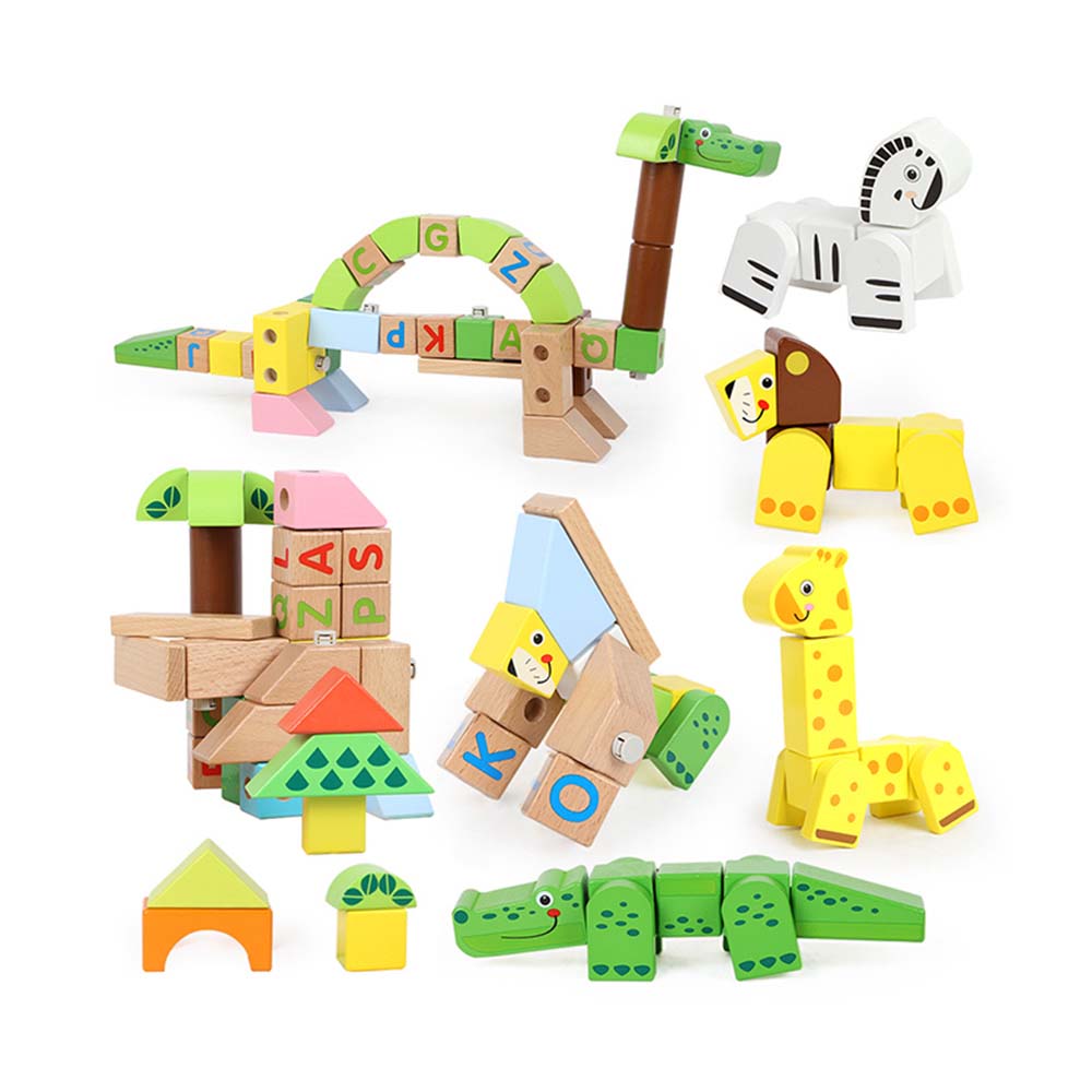 TopBright - Wooden Building Blocks - Forest Animal - 120 Pieces
