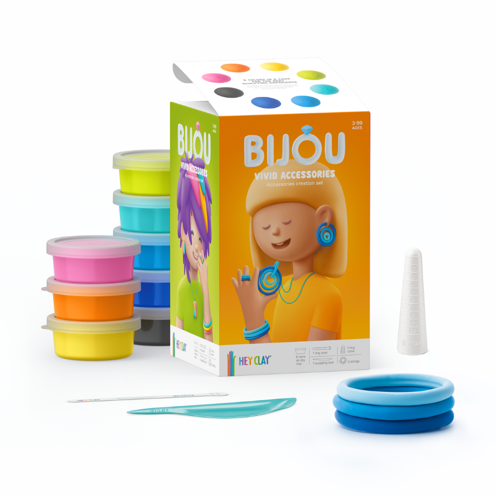 Hey Clay - Modelling Air-Dry Clay with Fun Interactive App - Vivid Accessories, series Bijou, 8 cans