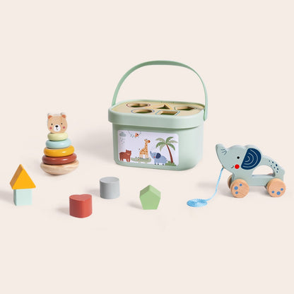 TookyToy - 3-in-1 Activity Set - Shape Sorter Stacker & Pull Along Toy
