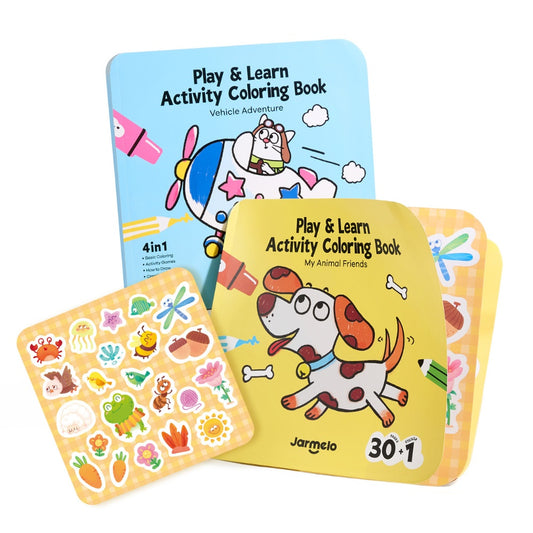 Jar Meló - Play & Learn Colouring Book Set: Vehicles & Animals - 2 Books 60 Pages