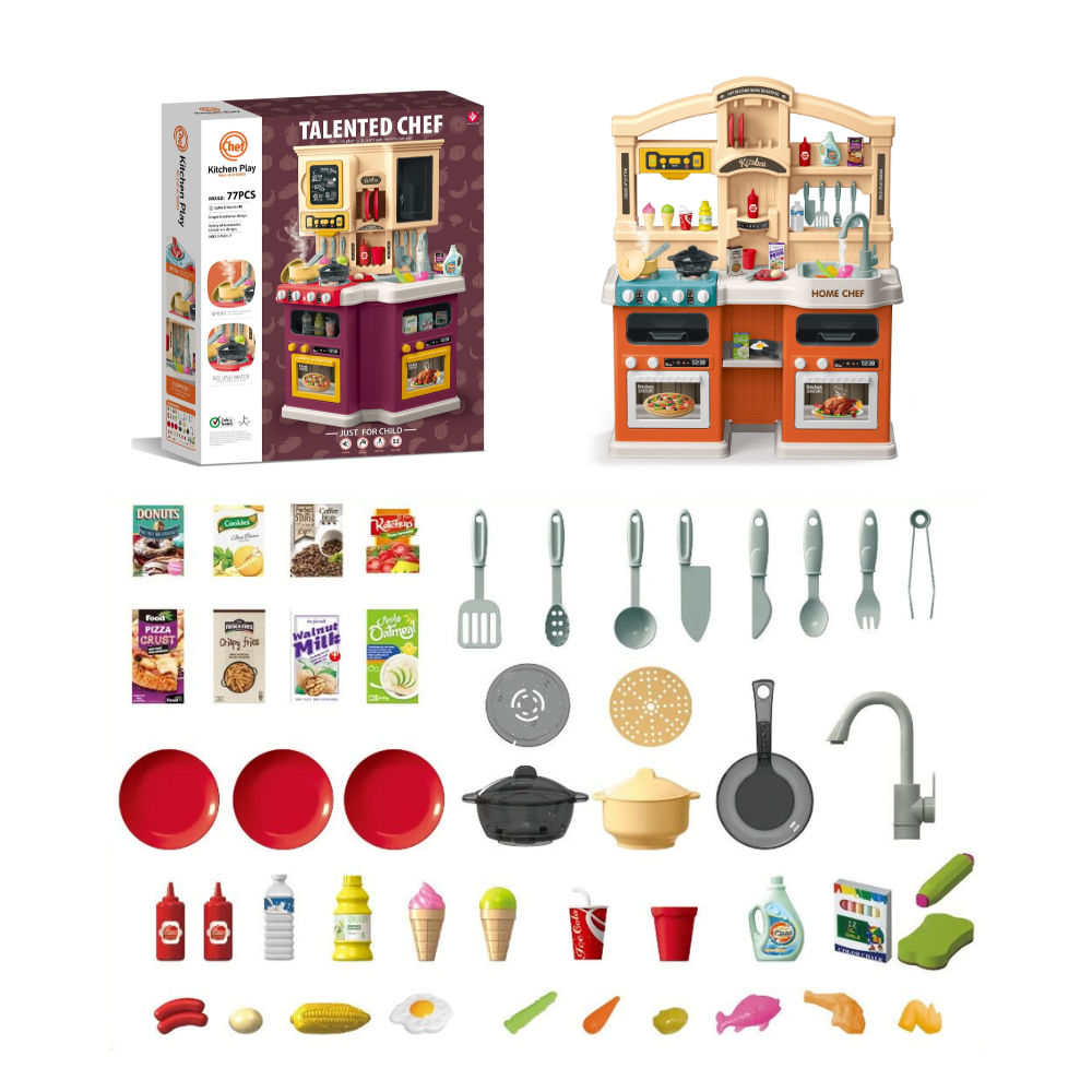 Cogo - Pretend & Play Kitchen Set - Burgundy - 67 Accessories