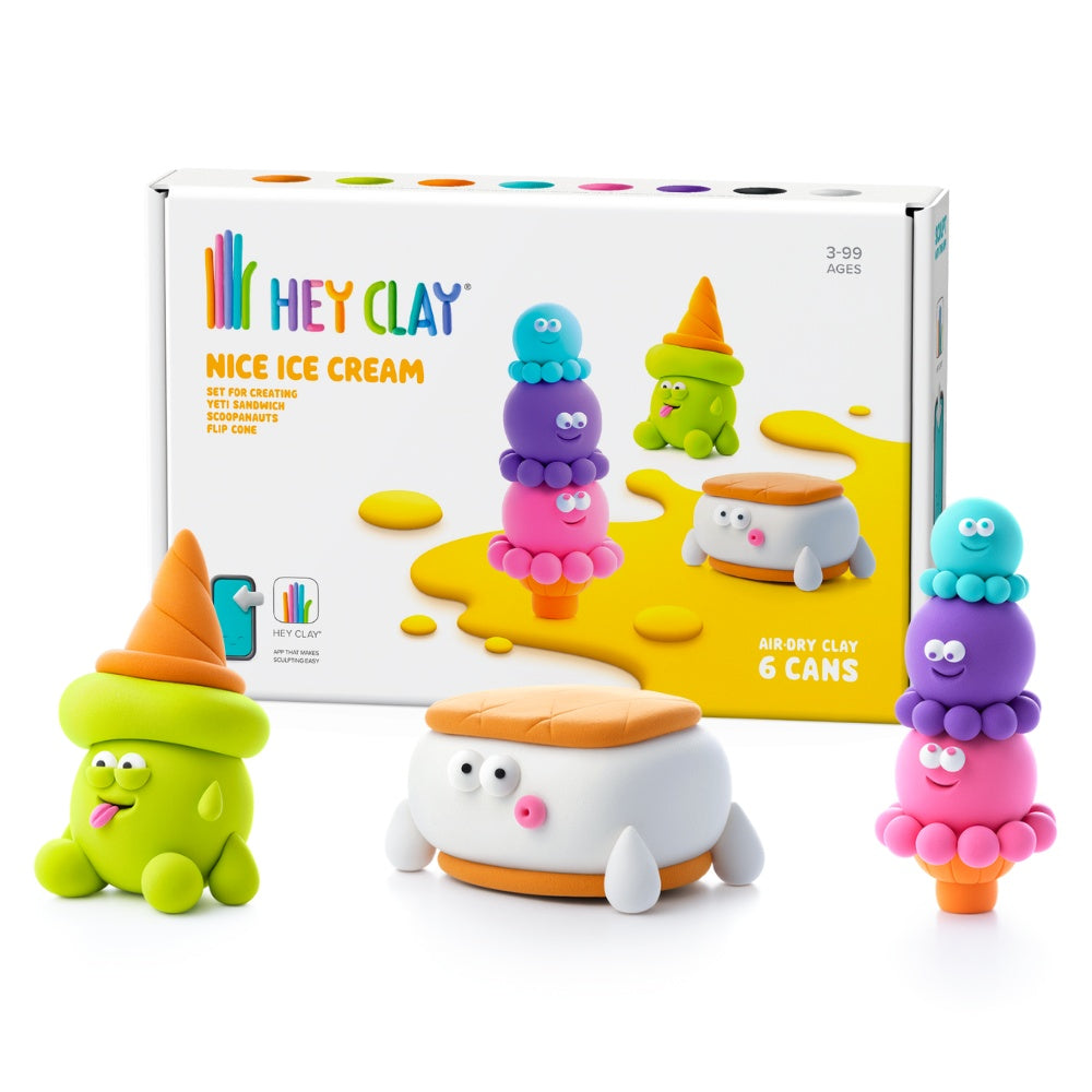 Hey Clay - Modelling Air-Dry Clay with Fun Interactive App - Flip Cone, Yeti Sandwich, Scoopanauts, Series Nice Ice Cream, 6 cans