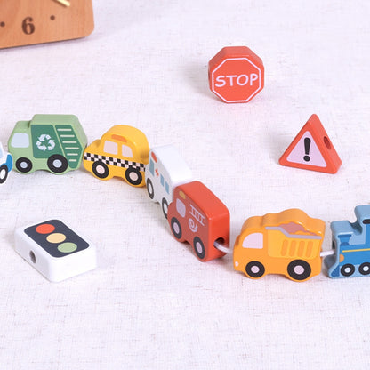 TookyToy - Fine Motor Wooden Lacing Blocks - Transport Set - 13 Pieces