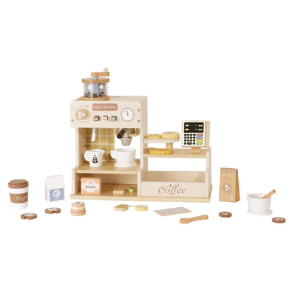 TookyToy - Pretend Play Wooden Cafe Coffe Shop Toy Set - 27 Pieces