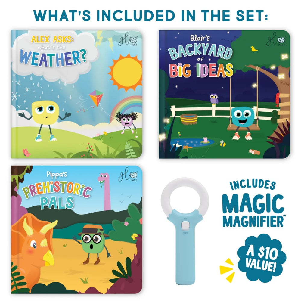 Glo Pals - Light Up Book 3-Pack - Pippa, Blair, and Alex (Dino, Weather, and Backyard)