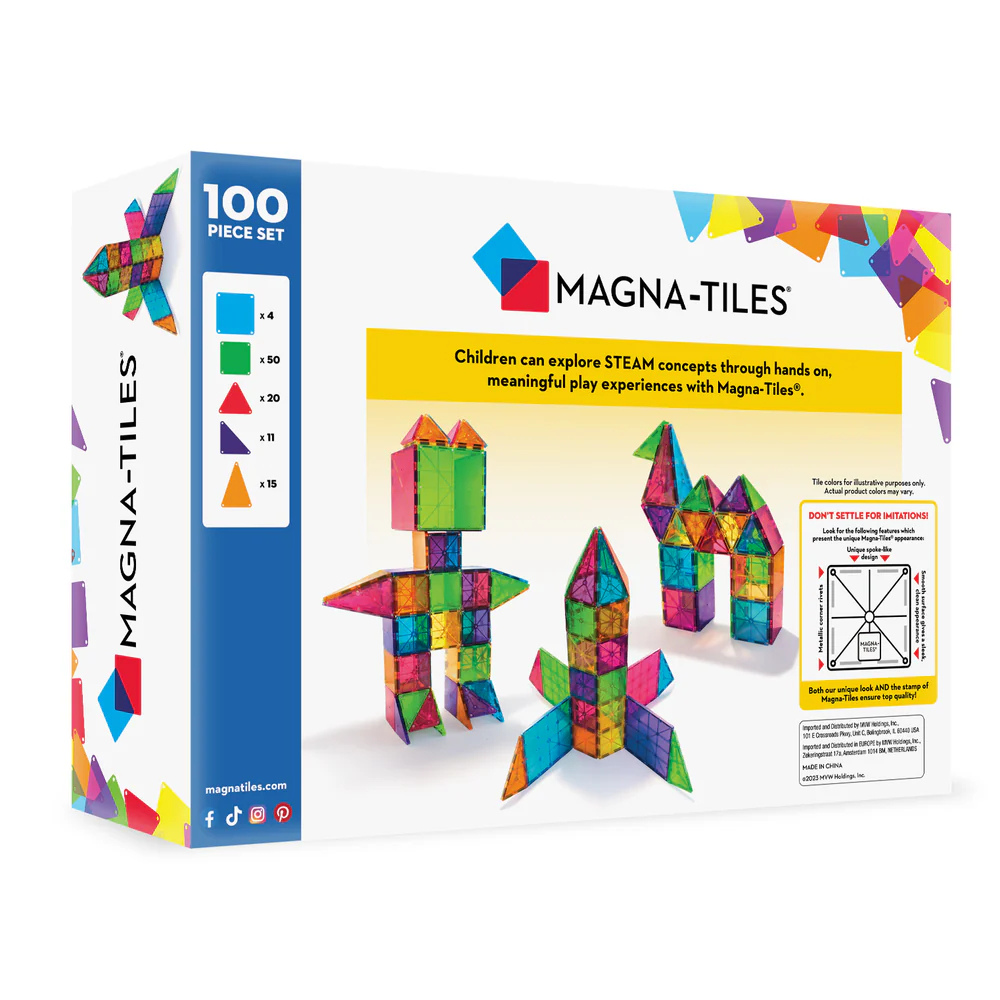 Magna-Tiles - Magnetic Construction Set - Translucent Colours - 100pcs