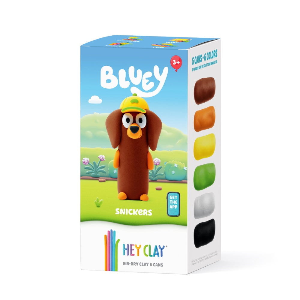 Hey Clay - Modelling Air-Dry Clay with Fun Interactive App - Snickers, Bluey Series, 5 cans