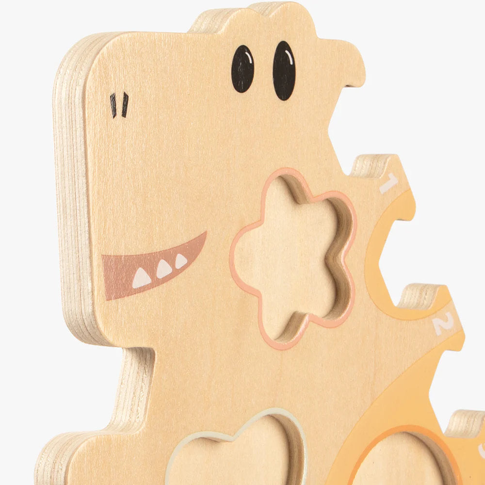 TopBright - Happy Dinosaur - Wooden Shape Sorting Activity Toy - 16pcs