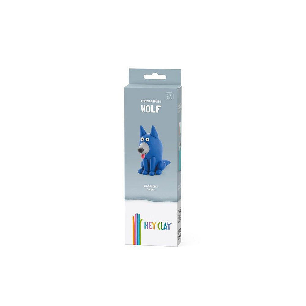 Hey Clay - Modelling Air-Dry Clay with Fun Interactive App - Wolf, series Forest Animals, 3 cans