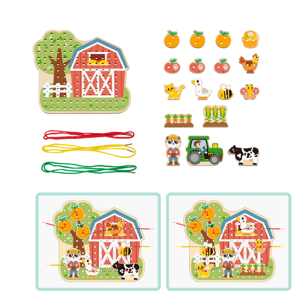 hi Pando - Wooden Threading Board - Farm Themed - 23pcs