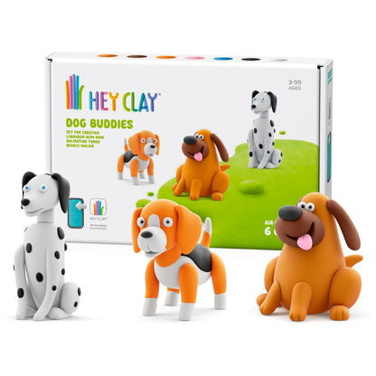 Hey Clay - Modelling Air-Dry Clay with Fun Interactive App - Labrador Nom Nom, Dalmatian Turbo, Beagle Walkie, Series Dog Buddies, 6 cans