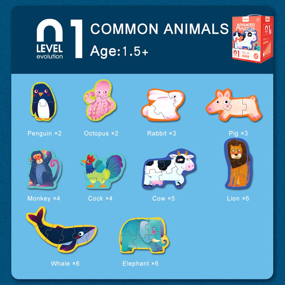 Mideer - Level Up Puzzles - 10-in-1 - Level 1 Simple Animal