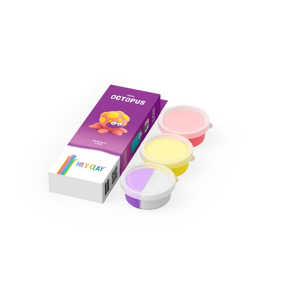 Hey Clay - Modelling Air-Dry Clay with Fun Interactive App - Octopus, series Ocean, 3 cans