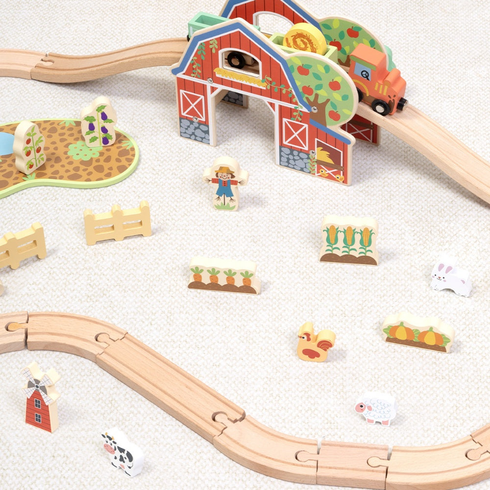 TookyToy - Wooden Farm Train Track Set - 50 Pieces