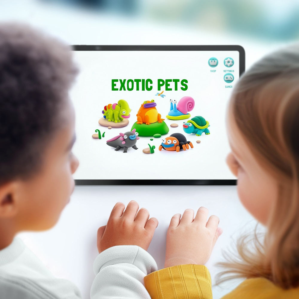 Hey Clay - Modelling Air-Dry Clay with Fun Interactive App - Chameleon, Series Exotic Pets, 3 cans