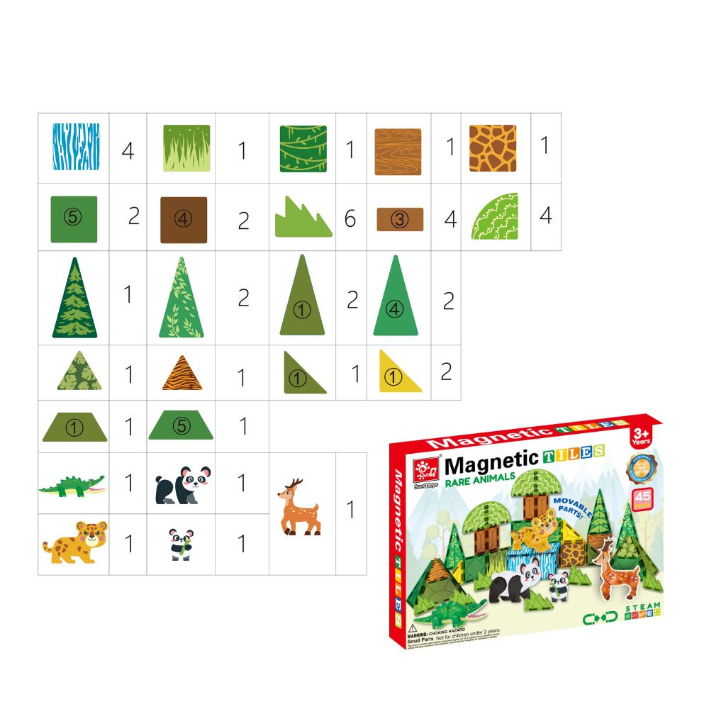 Magnetic Tiles - Wild Animals Set - 45 Pieces