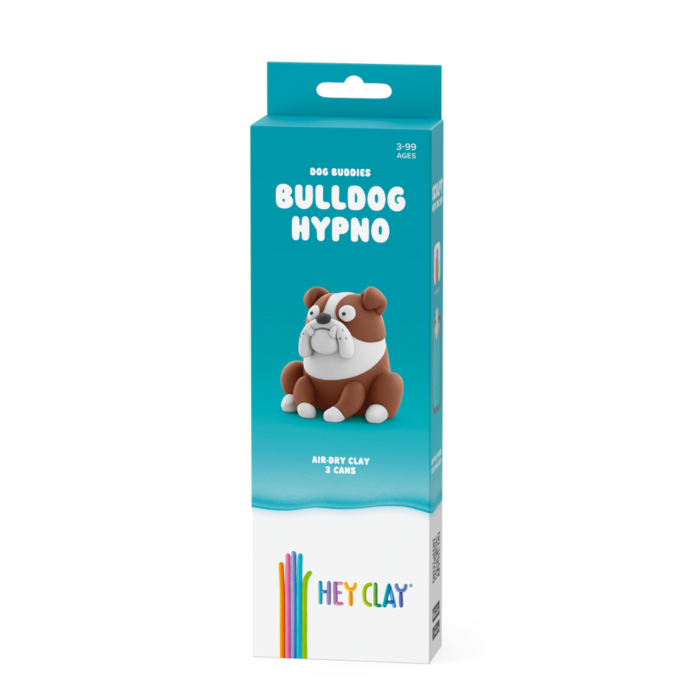 Hey Clay - Modelling Air-Dry Clay with Fun Interactive App - Bulldog Hypno, Series Dog Buddies, 3 cans