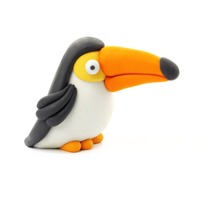 Hey Clay - Modelling Air-Dry Clay with Fun Interactive App - Toucan, Penguin, Peacock, Series Birds, 6 cans