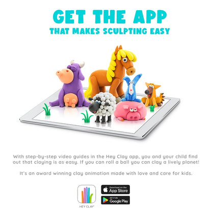 Hey Clay - Modelling Air-Dry Clay with Fun Interactive App - Doggie, series Animals, 3 cans