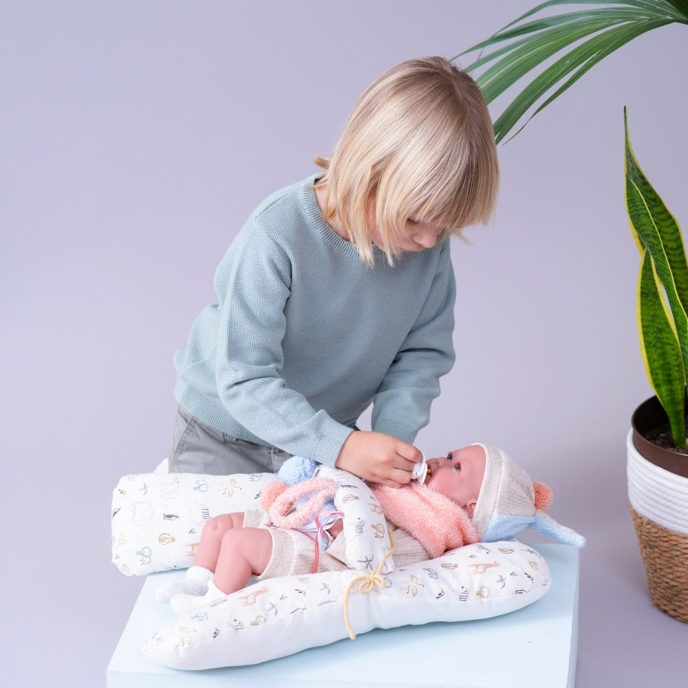 Llorens - Baby Girl Doll with Clothing & Animal themed Cushion: Mimi - 42cm