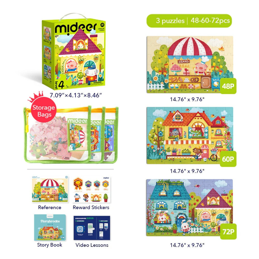 Mideer - Level Up Jigsaw Puzzle for Kids - 3-in-1 - Level 4 Fairy Tale Town