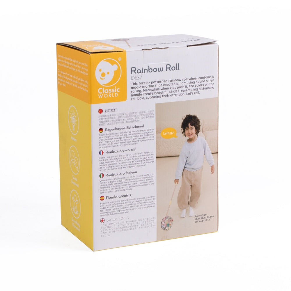 Classic World - Pull & Push Toy - Wooden Rainbow Roll