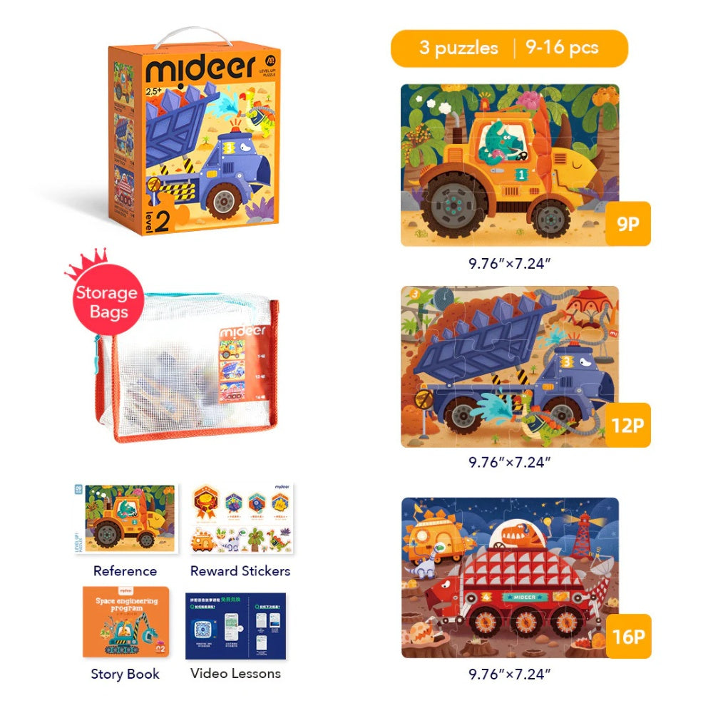 Mideer - Level Up Jigsaw Puzzle for Kids - 3-in-1 - Level 2 Dinosaur Projects