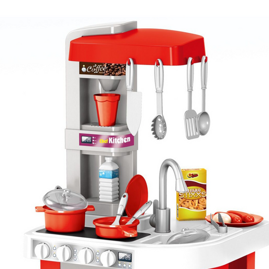 Cogo - Pretend & Play Kitchen Set with Light & Sound Effects - Red - 49 Pieces