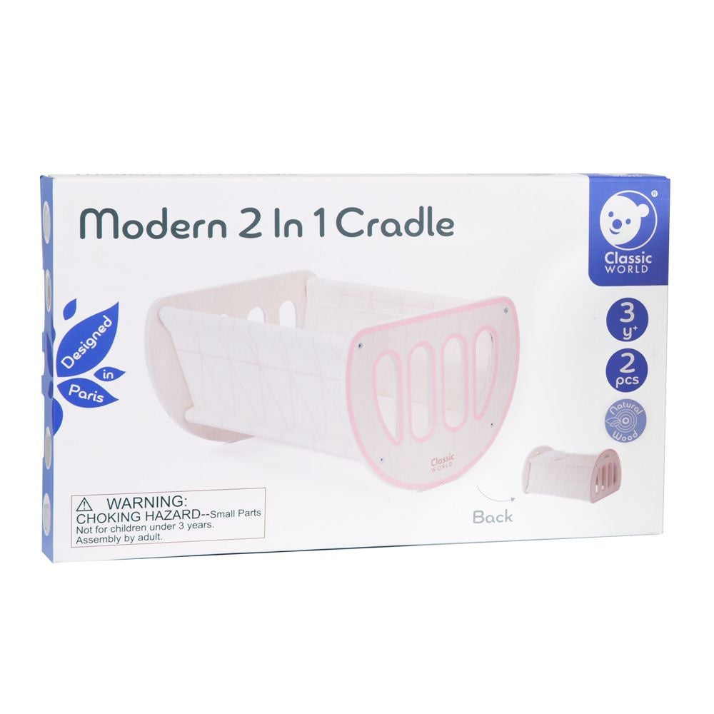 Classic World - Pretend & Play - 2-in-1 Modern Doll Cradle & Bed