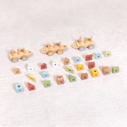 TookyToy - Wooden Pull-Along Stacking Train Toy Set - 26 Pieces