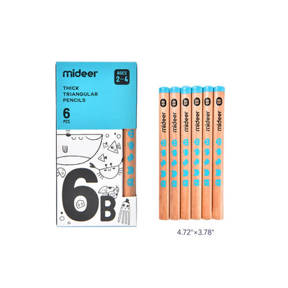 Mideer - Triangular 6B Pencils - 6 Thick Easy Grip Pencils for Early Writing