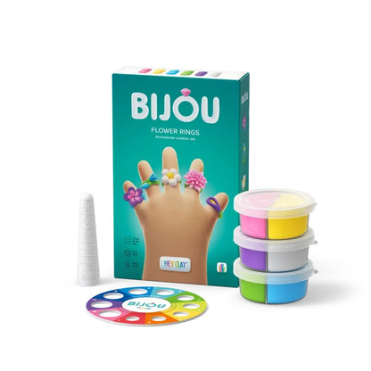Hey Clay - Modelling Air-Dry Clay with Fun Interactive App - Flower Rings, series Bijou, 3 cans