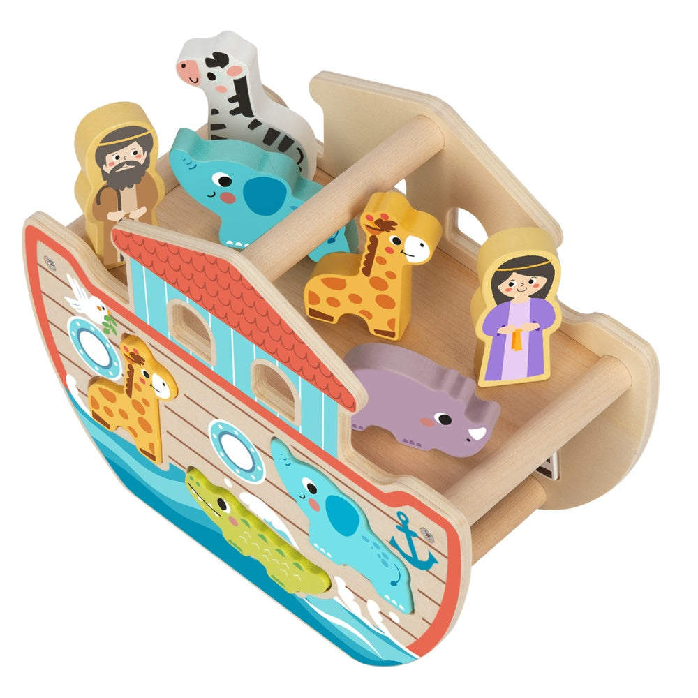 hi Pando - Wooden Noah's Ark Playset with Animal Figures - 15pcs