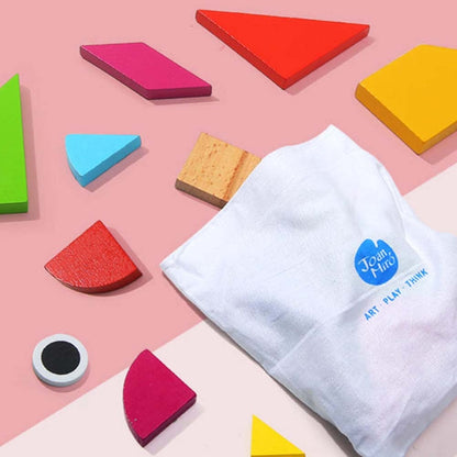 Jar Meló - Wooden Tangram Puzzle - Geometric Blocks with Activity Cards for Kids