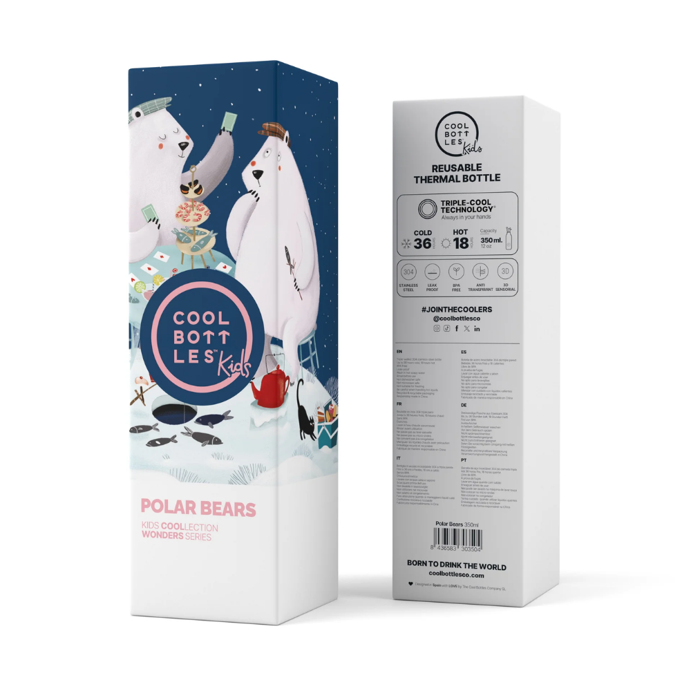 Cool Bottles - Kids Triple-Insulated Water Bottle - Polar Bears 350ml
