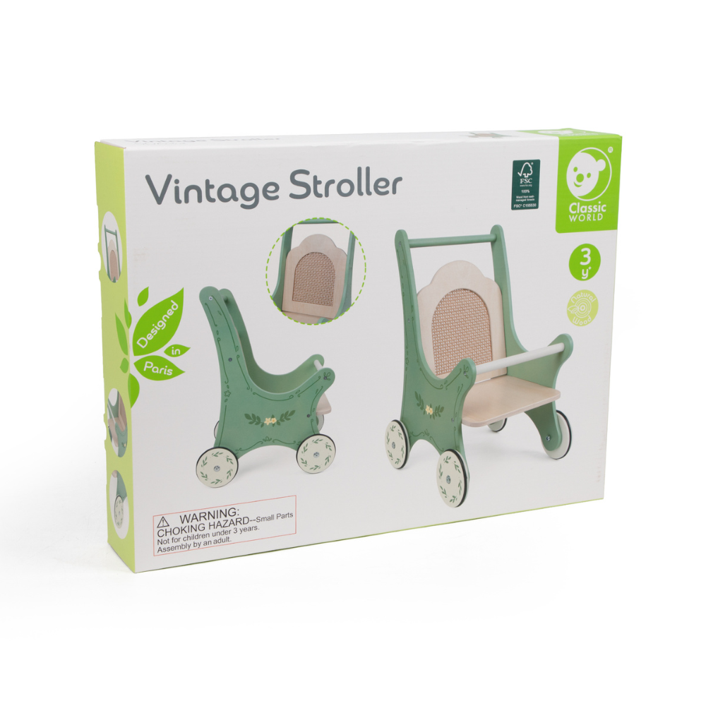 Classic World - Pretend & Play - Vintage Wooden Doll Stroller