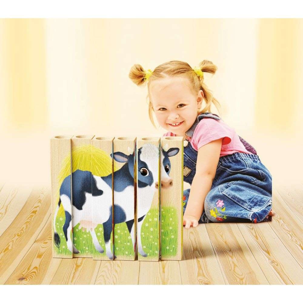 Quercetti - Wooden, Eco-Friendly Farm Animals Block Puzzles: 4 Puzzles