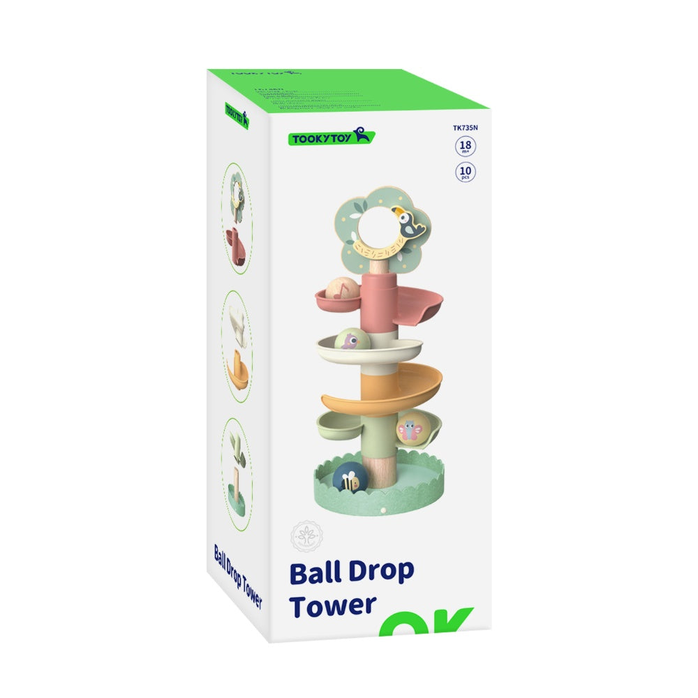 TookyToy - Ball Drop Tree Wooden Activity Toy for Toddlers - 10 Pieces